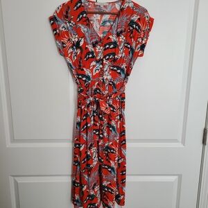 LOFT Botanical Button Tie Waist Midi Dress Size 4